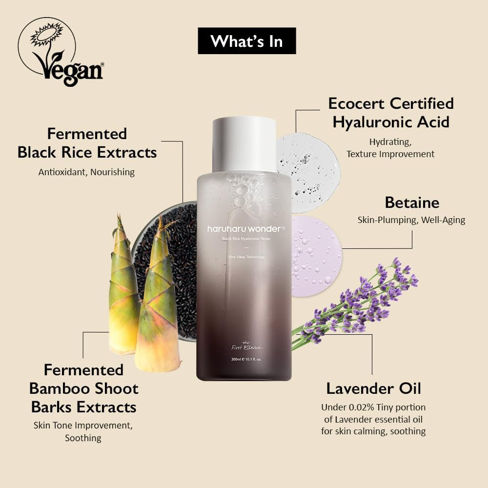 Wonder, Black Rice Hyaluronic Toner, 10.1 Fl Oz, Deep Hydration, Glass Skin, Korean Skincare, Vegan, Cruelty-Free